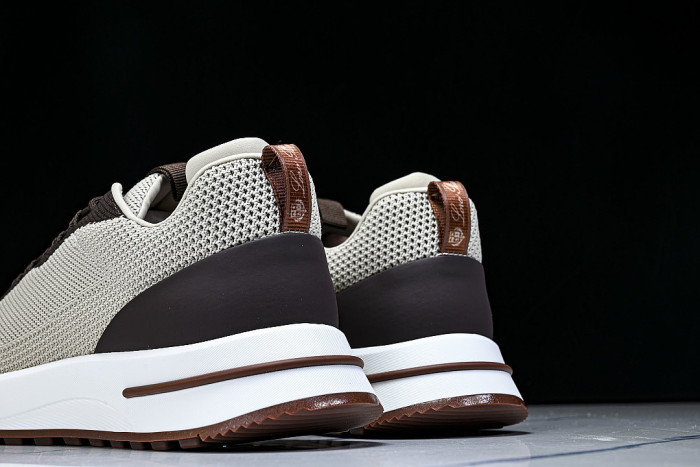 BREATHABLE COWHIDE KNITTED SPORTS SHOES BEIGE/BROWN