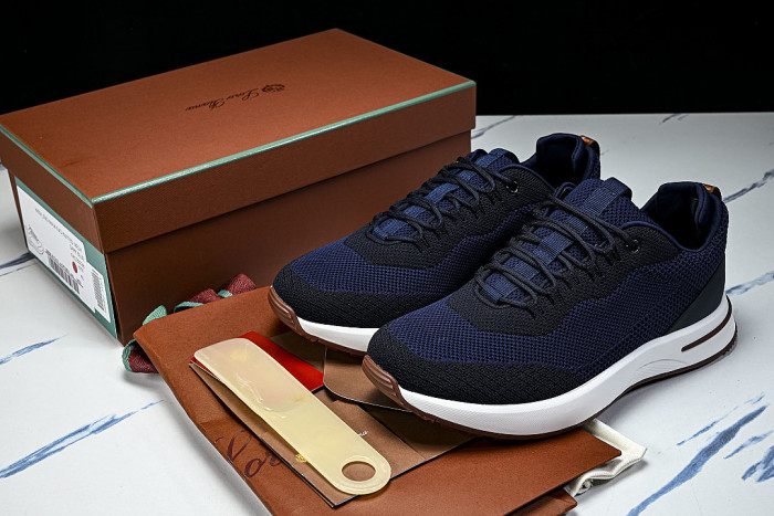BREATHABLE COWHIDE KNITTED SPORTS SHOES NAVY BLUE/WHITE