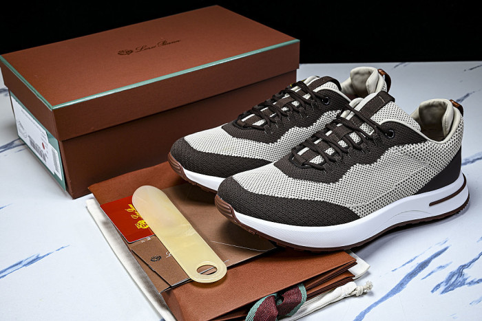 BREATHABLE COWHIDE KNITTED SPORTS SHOES BEIGE/BROWN