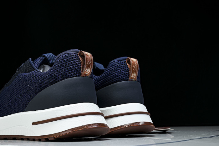 BREATHABLE COWHIDE KNITTED SPORTS SHOES NAVY BLUE/WHITE