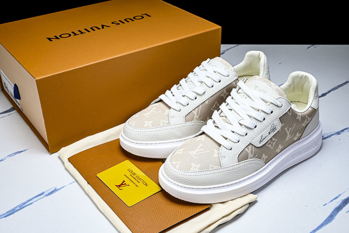 1ACQM6 BEVERLY HILLS LEATHER SPORTS SHOES BEIGE/WHITE
