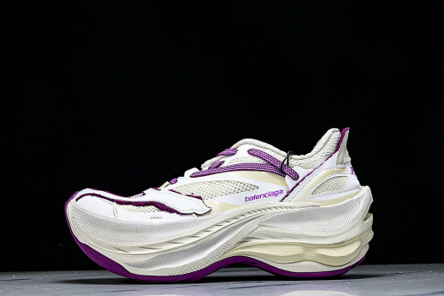 WMRTN9150 ROUND-TOE THICK-SOLED LOW-TOP DAD SHOES WHITE/PURPLE/BEIGE