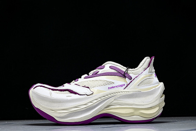 WMRTN9150 ROUND-TOE THICK-SOLED LOW-TOP DAD SHOES WHITE/PURPLE/BEIGE