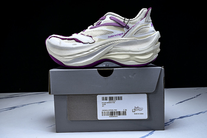 WMRTN9150 ROUND-TOE THICK-SOLED LOW-TOP DAD SHOES WHITE/PURPLE/BEIGE