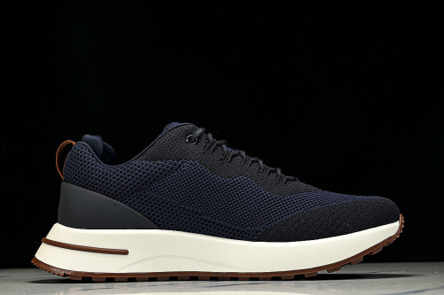 BREATHABLE COWHIDE KNITTED SPORTS SHOES NAVY BLUE/WHITE