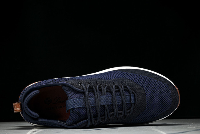 BREATHABLE COWHIDE KNITTED SPORTS SHOES NAVY BLUE/WHITE