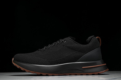 BREATHABLE COWHIDE KNITTED SPORTS SHOES BLACK/BLACK/BLACK