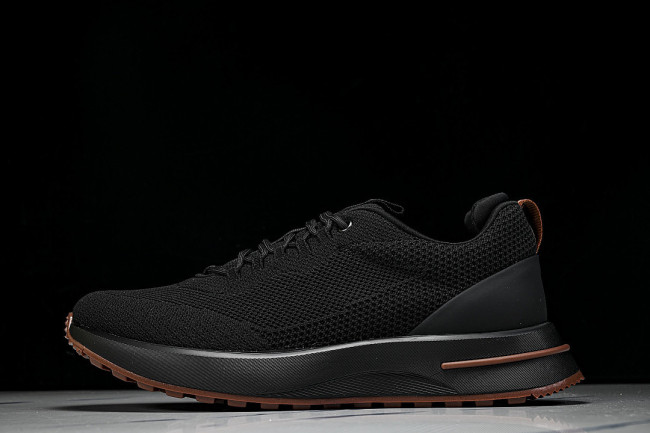 BREATHABLE COWHIDE KNITTED SPORTS SHOES BLACK/BLACK/BLACK