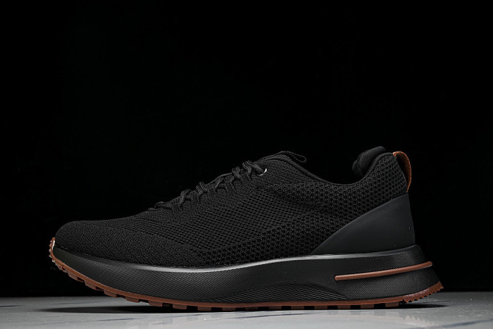 BREATHABLE COWHIDE KNITTED SPORTS SHOES BLACK/BLACK/BLACK