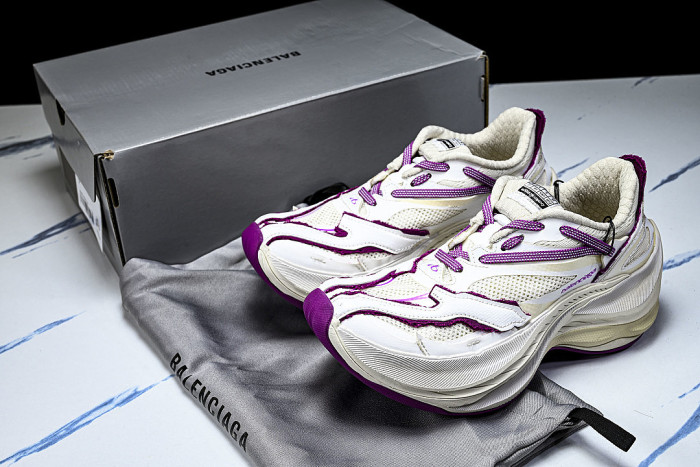 WMRTN9150 ROUND-TOE THICK-SOLED LOW-TOP DAD SHOES WHITE/PURPLE/BEIGE
