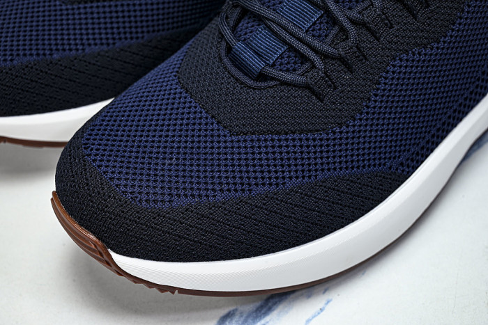 BREATHABLE COWHIDE KNITTED SPORTS SHOES NAVY BLUE/WHITE