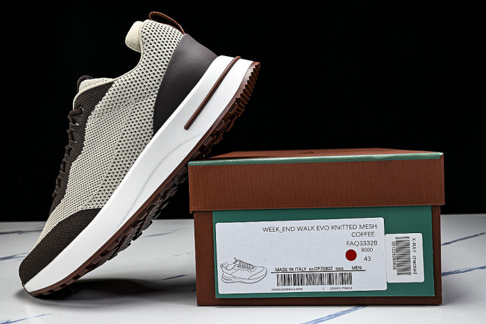 BREATHABLE COWHIDE KNITTED SPORTS SHOES BEIGE/BROWN