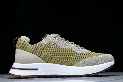 BREATHABLE COWHIDE KNITTED SPORTS SHOES GREEN/GREY