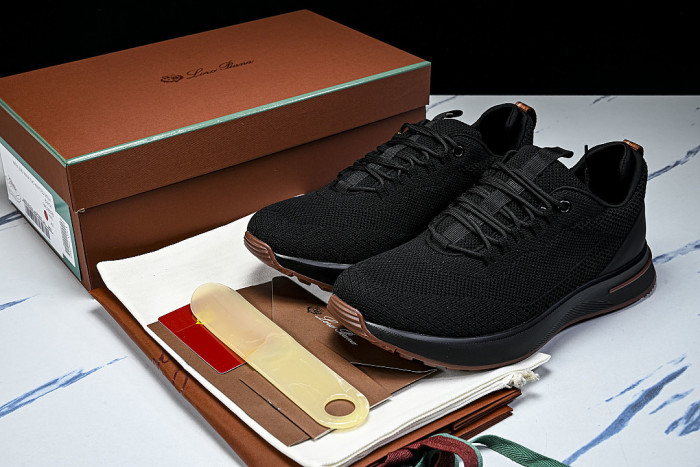 BREATHABLE COWHIDE KNITTED SPORTS SHOES BLACK/BLACK/BLACK