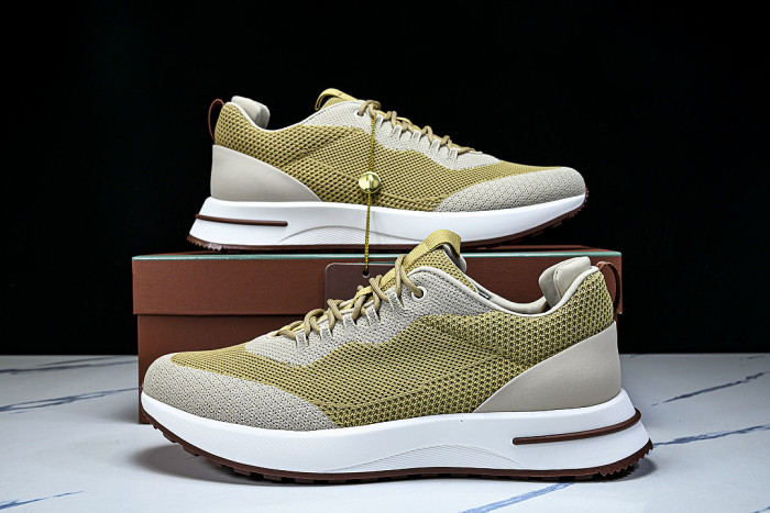 BREATHABLE COWHIDE KNITTED SPORTS SHOES GREEN/GREY