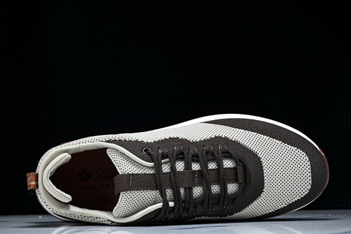 BREATHABLE COWHIDE KNITTED SPORTS SHOES BEIGE/BROWN