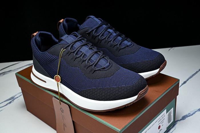 BREATHABLE COWHIDE KNITTED SPORTS SHOES NAVY BLUE/WHITE