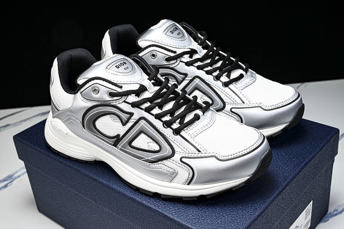 LOW-TOP THICK-SOLED SPORTS CASUAL SHOES SILVER/WHITE