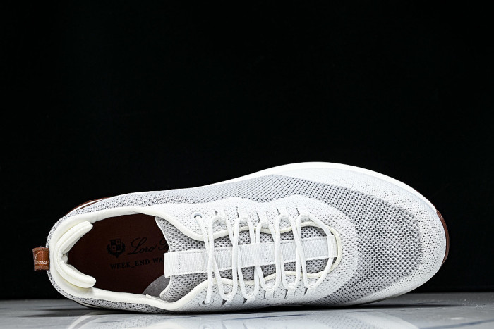 BREATHABLE COWHIDE KNITTED SPORTS SHOES WHITE/GREY