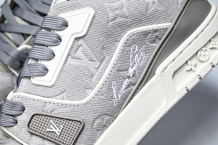LEATHER CASUAL SPORTS SNEAKERS GREY/WHITE/GREY