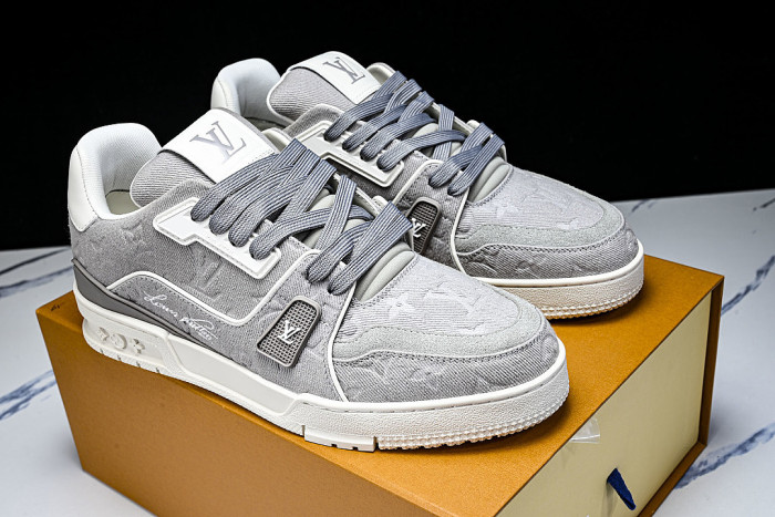 LEATHER CASUAL SPORTS SNEAKERS GREY/WHITE/GREY
