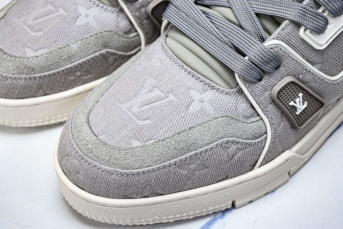 LEATHER CASUAL SPORTS SNEAKERS GREY/WHITE/GREY