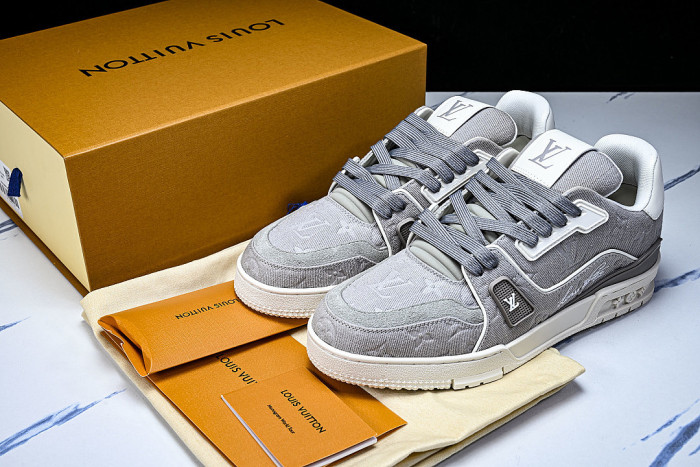 LEATHER CASUAL SPORTS SNEAKERS GREY/WHITE/GREY