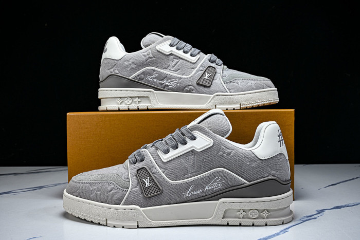 LEATHER CASUAL SPORTS SNEAKERS GREY/WHITE/GREY