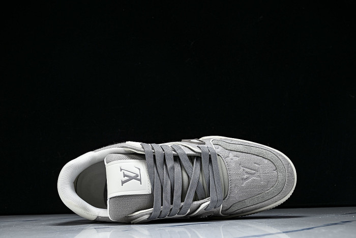 LEATHER CASUAL SPORTS SNEAKERS GREY/WHITE/GREY