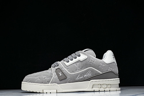 LEATHER CASUAL SPORTS SNEAKERS GREY/WHITE/GREY
