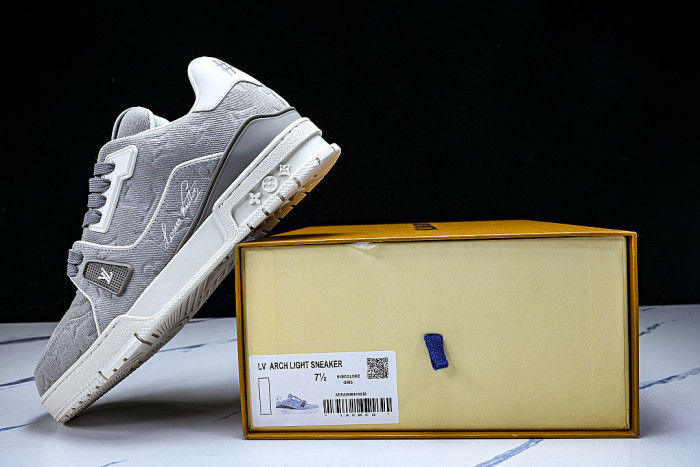 LEATHER CASUAL SPORTS SNEAKERS GREY/WHITE/GREY