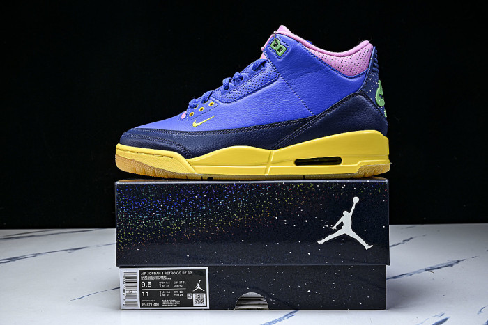 IV4871-400 AIR JORDAN 3 OG AJ3 REPLICA BASKETBALL SHOES KLEIN BLUE/PINK/YELLOW