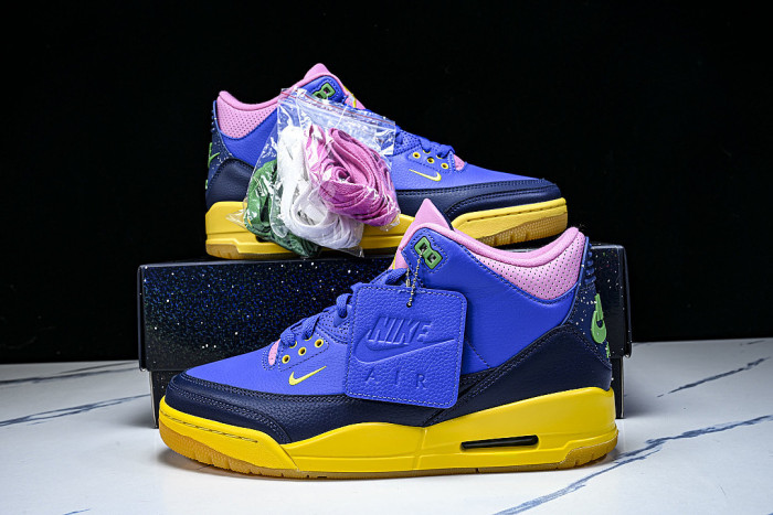 IV4871-400 AIR JORDAN 3 OG AJ3 REPLICA BASKETBALL SHOES KLEIN BLUE/PINK/YELLOW