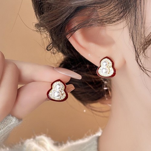 Micro inlaid gourd pearl delicate earrings