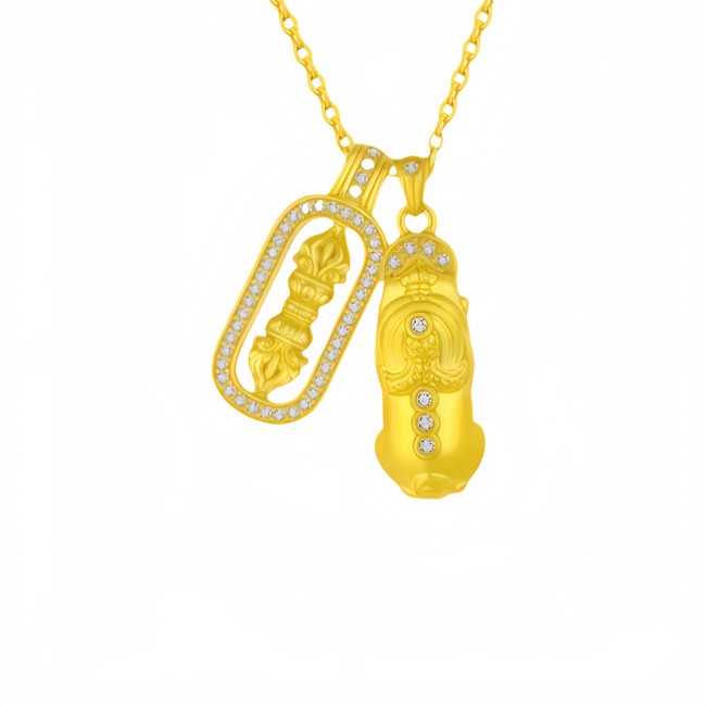 Gold diamond and silver wrapped PI Xiu Vajra pendant, gold necklace for men and women, Valentine's Day gift for girlfriend