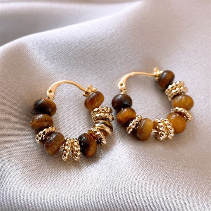 Mirad Tiger Eye Stone Earrings for Women, Light Luxury and Premium Style