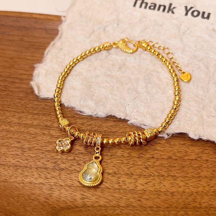 Hulu bead four leaf clover zirconium bracelet for women