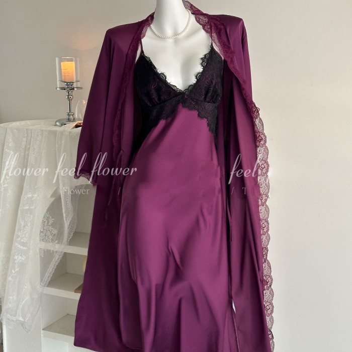 Backless sexy lace ice silk pajama women's halter nightgown