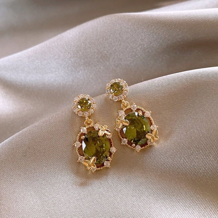 Exquisite green round crystal butterfly earrings