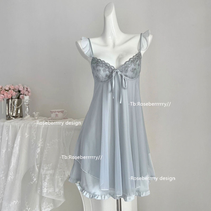 Lace high-end halter nightdress for women with chest pads