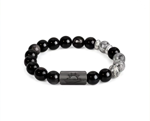 Sunset Couple Bracelet: Original Obsidian White Pine Map Stone for Good Luck