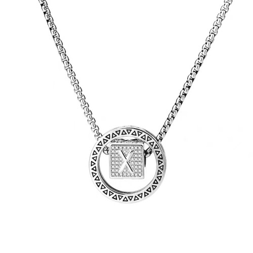 A simple and original design for both men and women, full diamond letter pendant titanium steel ring necklace for a couple
