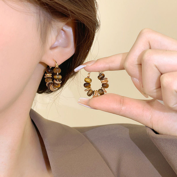 Mirad Tiger Eye Stone Earrings for Women, Light Luxury and Premium Style