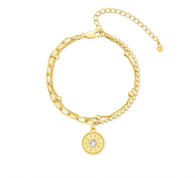 Simple and Happy Starlight Compass Bracelet for Women s925 Silver Double-layer Moroccan Style Round Gold coin