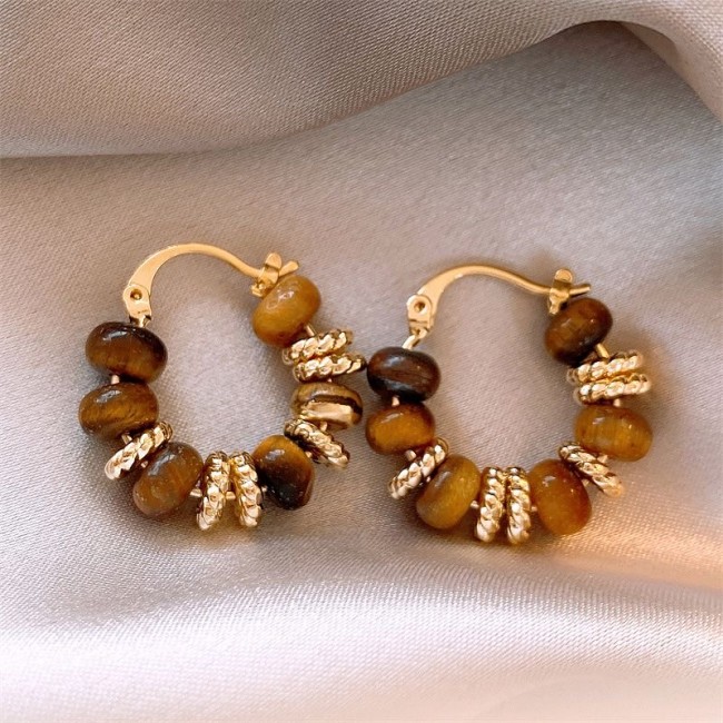 Mirad Tiger Eye Stone Earrings for Women, Light Luxury and Premium Style