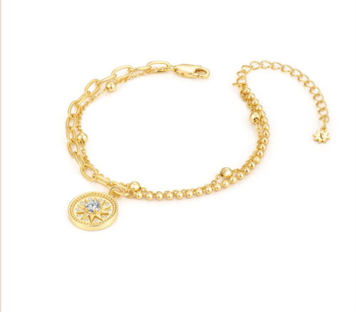 Simple and Happy Starlight Compass Bracelet for Women s925 Silver Double-layer Moroccan Style Round Gold coin