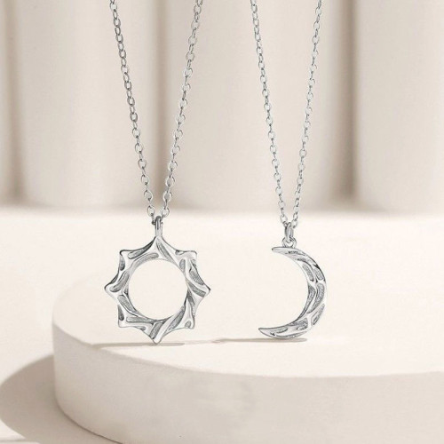 Sterling silver s925 Sun and Moon Couple Necklace for men and women