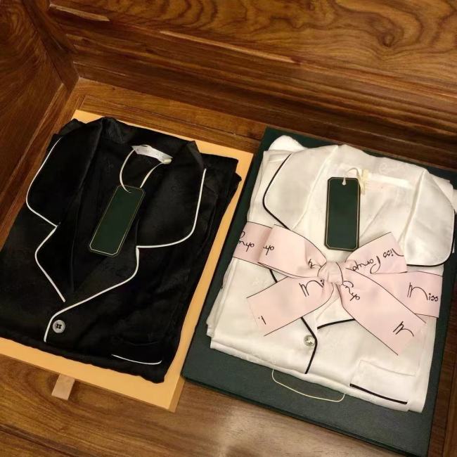 Couple ice silk pajamas French style long sleeve trousers home clothes