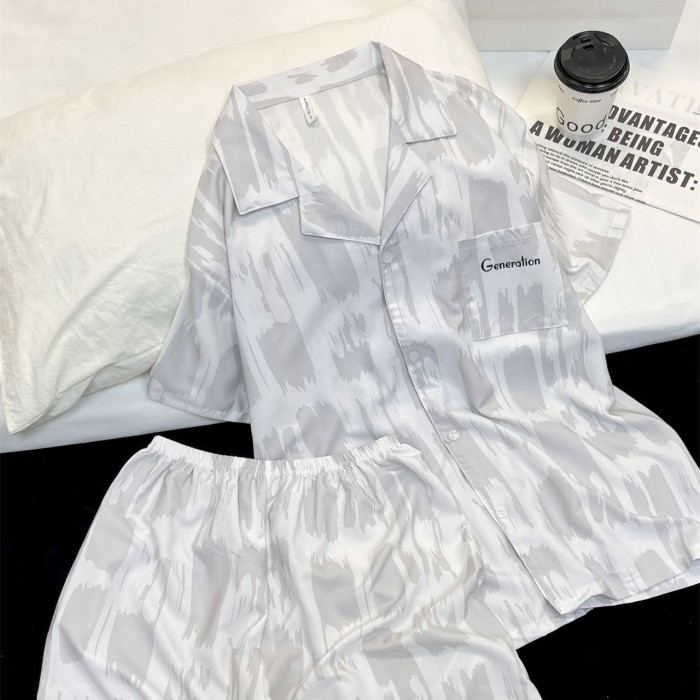 Couples' Pajamas, Cool Ice Silk Women's Long Skirt, Men's Cardigan Home Clothes