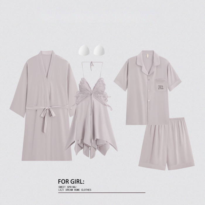 summer thin ice silk couple pajamas